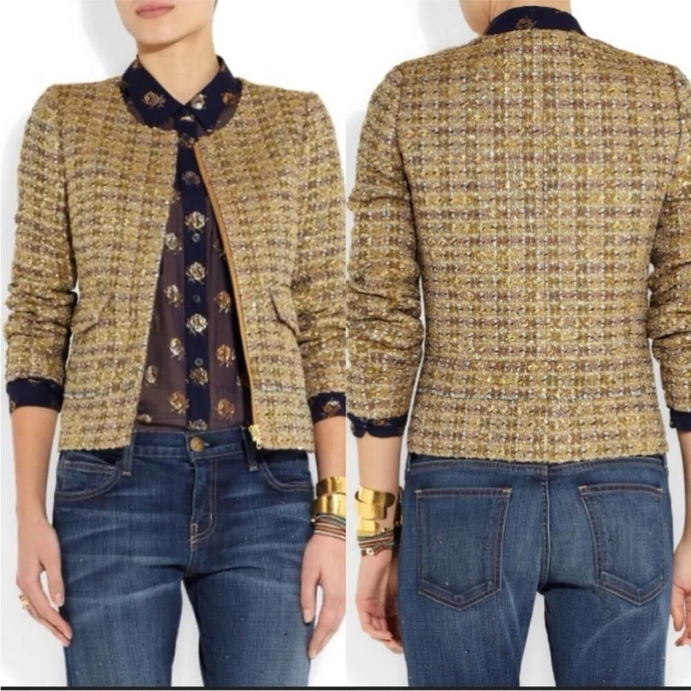J.Crew Collection gilded golden metallic tweed jacket blazer zipper size 4